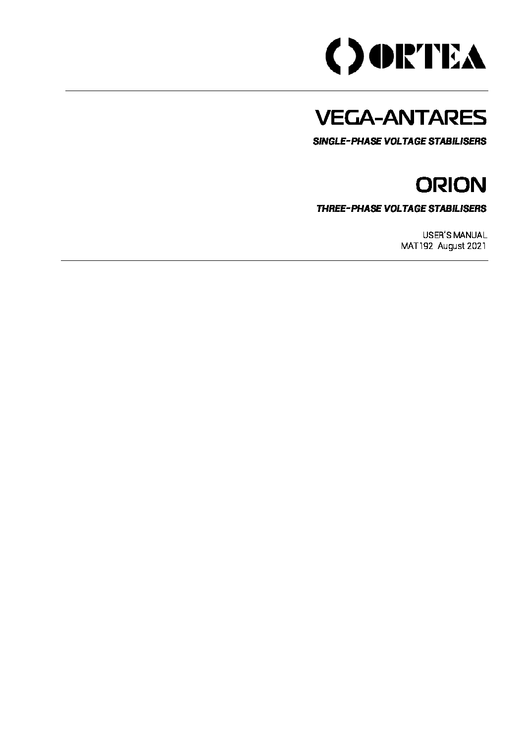 User manual VEGA - ANTARES - ORION