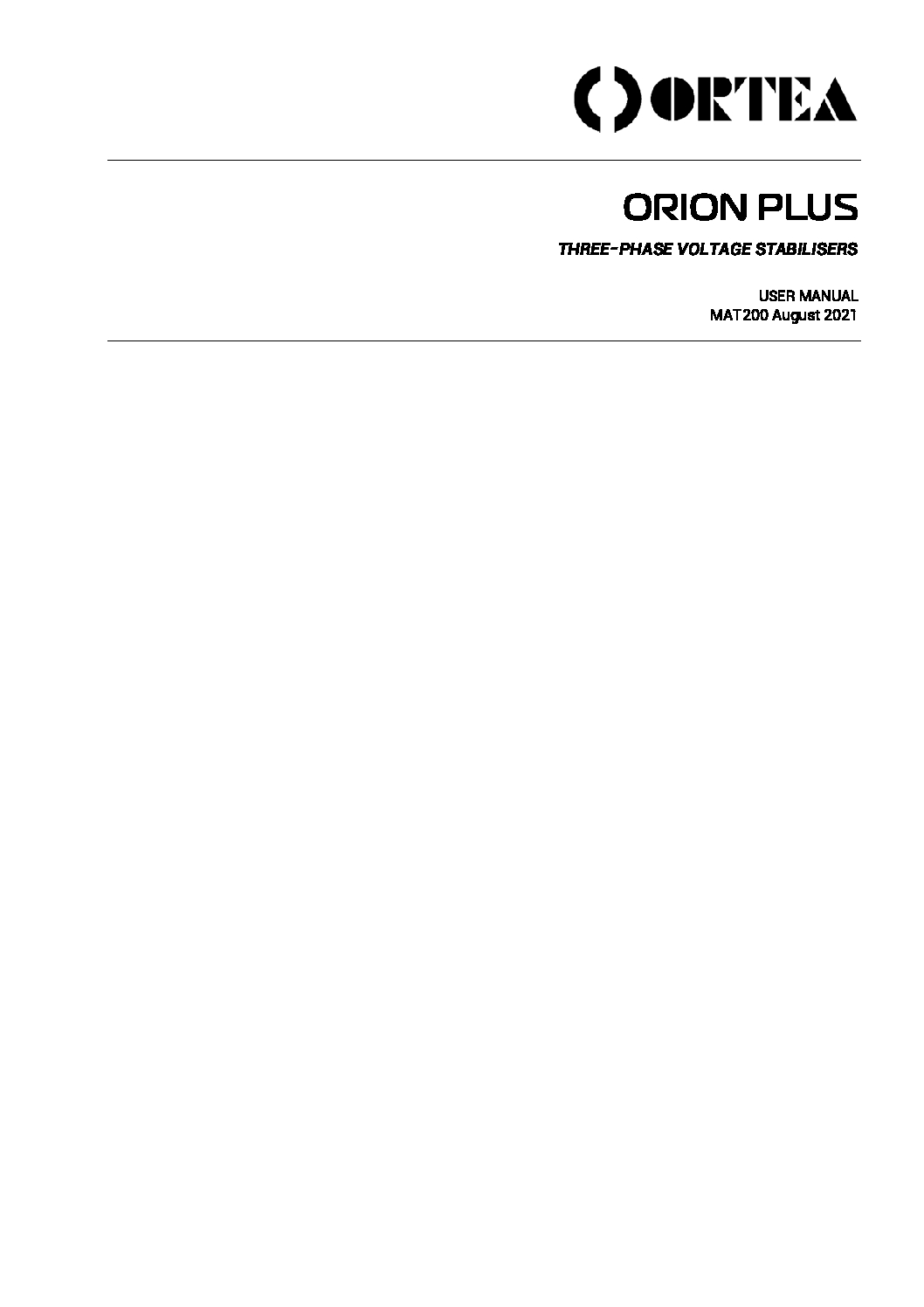 User manual ORION PLUS