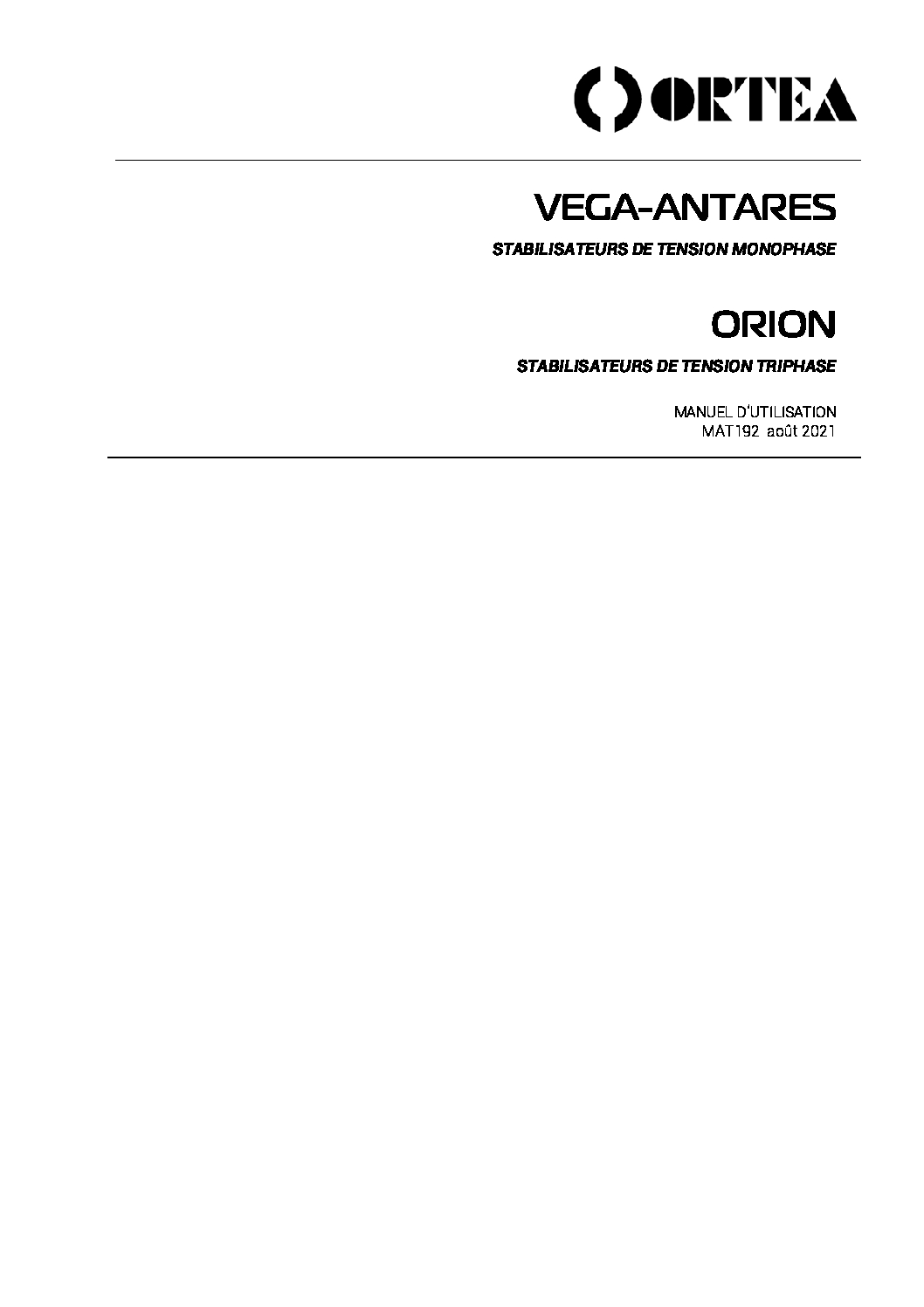 Manuel de l'Utilisateur VEGA - ANTARES - ORION